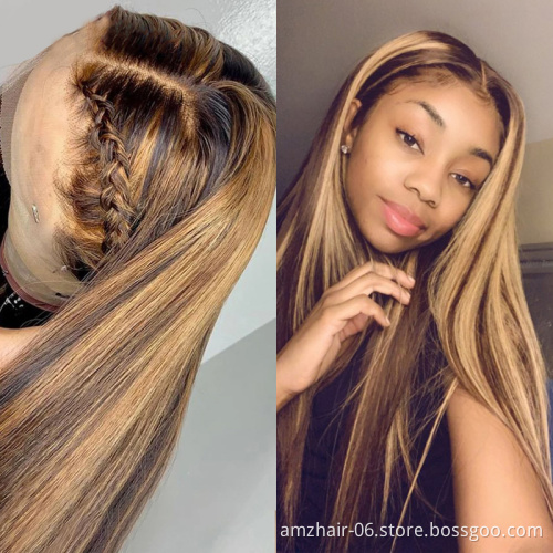 Cheap 100% Human Hair 30 Inch Straight Brown 13x4 Transparent HD Lace Front Highlight Human Hair Wigs Young Girl Virgin Hair Wig